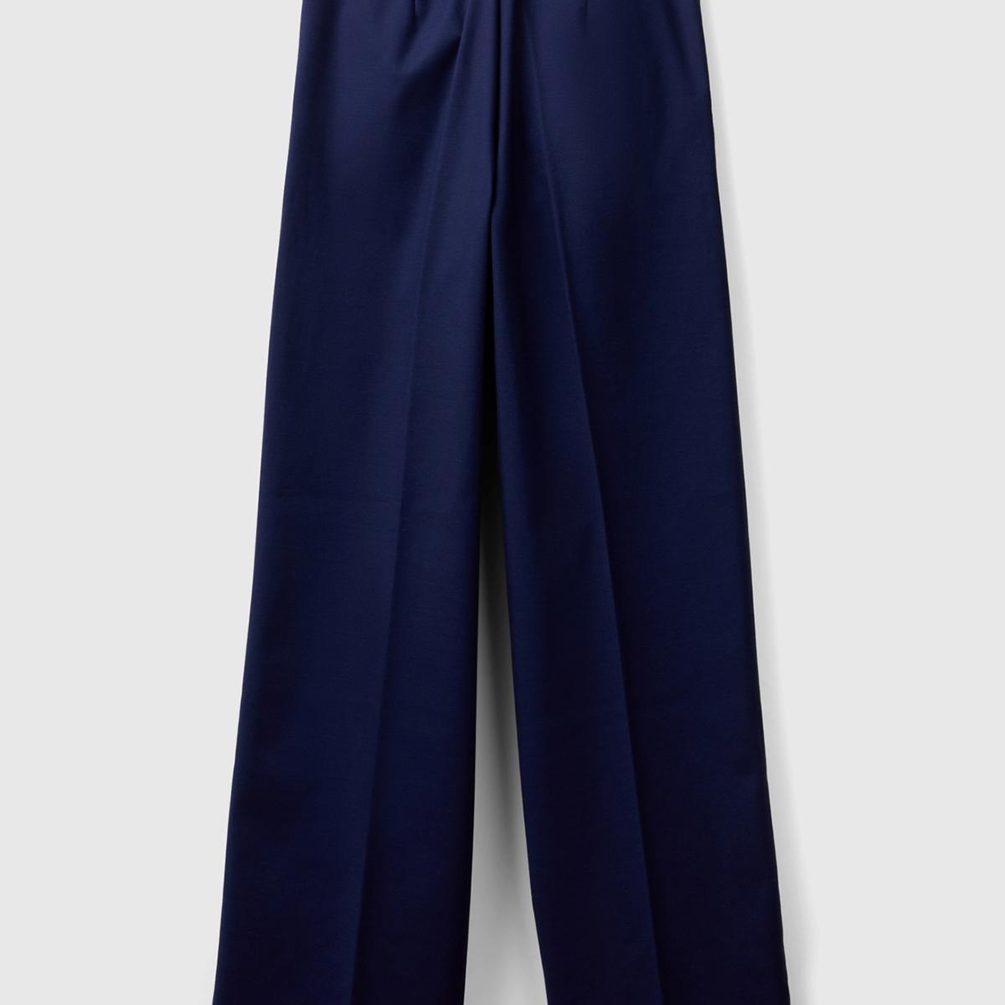 Kadın Lacivert Pamuk ve Viskoz Karışımlı Düğme Detaylı Geniş Paça Pantolon