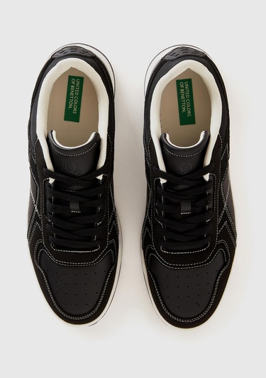  Erkek Siyah Renk Detaylı Bağcıklı Spor Ayakkabı