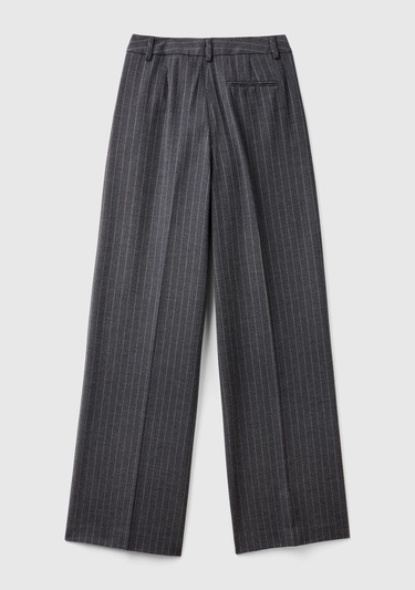  Kadın Antrasit Viskoz Karışımlı Önü Cepli İnce Çizgili Geniş Paça Pantolon