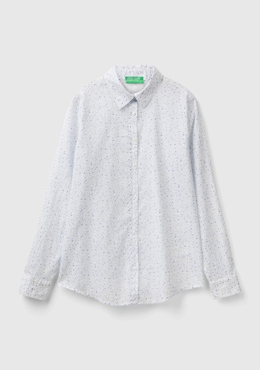  Kadın Mavi %100 Koton Desenli Gömlek