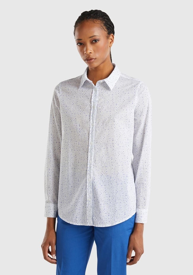  Kadın Mavi %100 Koton Desenli Gömlek