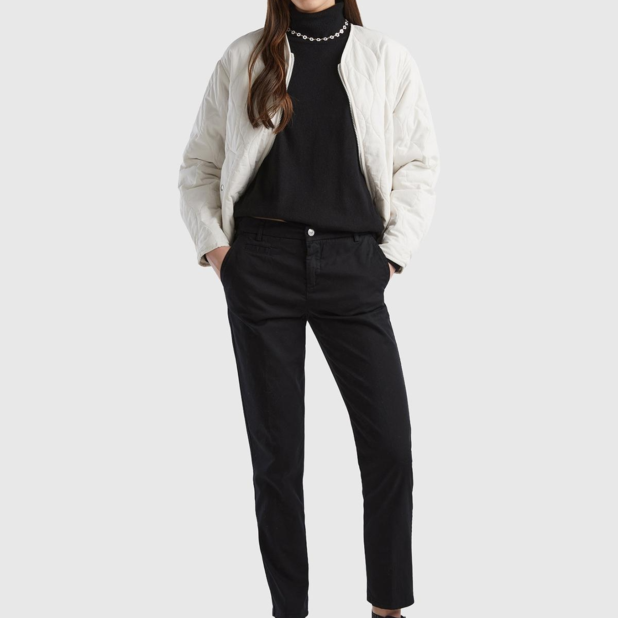 Kadın Siyah Elastanlı Basic Chino Pantolon