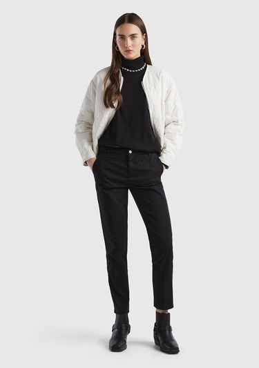  Kadın Siyah Elastanlı Basic Chino Pantolon