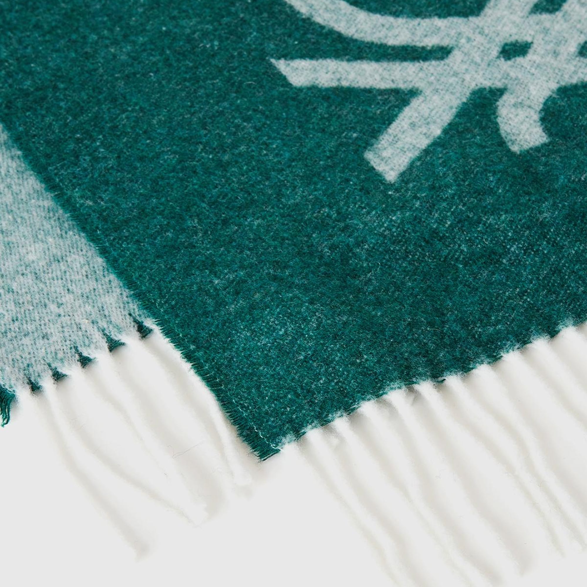 Erkek Yeşil Yün Karışımlı Kontrast Renkli Logo Baskılı Atkı