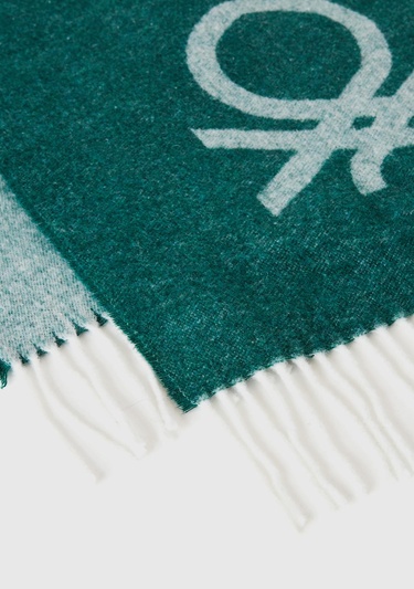  Erkek Yeşil Yün Karışımlı Kontrast Renkli Logo Baskılı Atkı