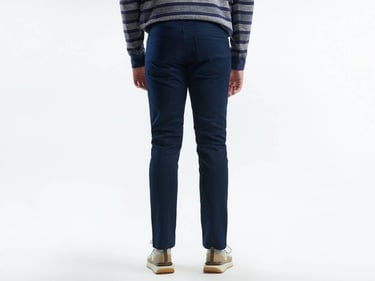  Erkek Lacivert Pamuk Karışımlı Dört Cepli Düz Paça Pantolon