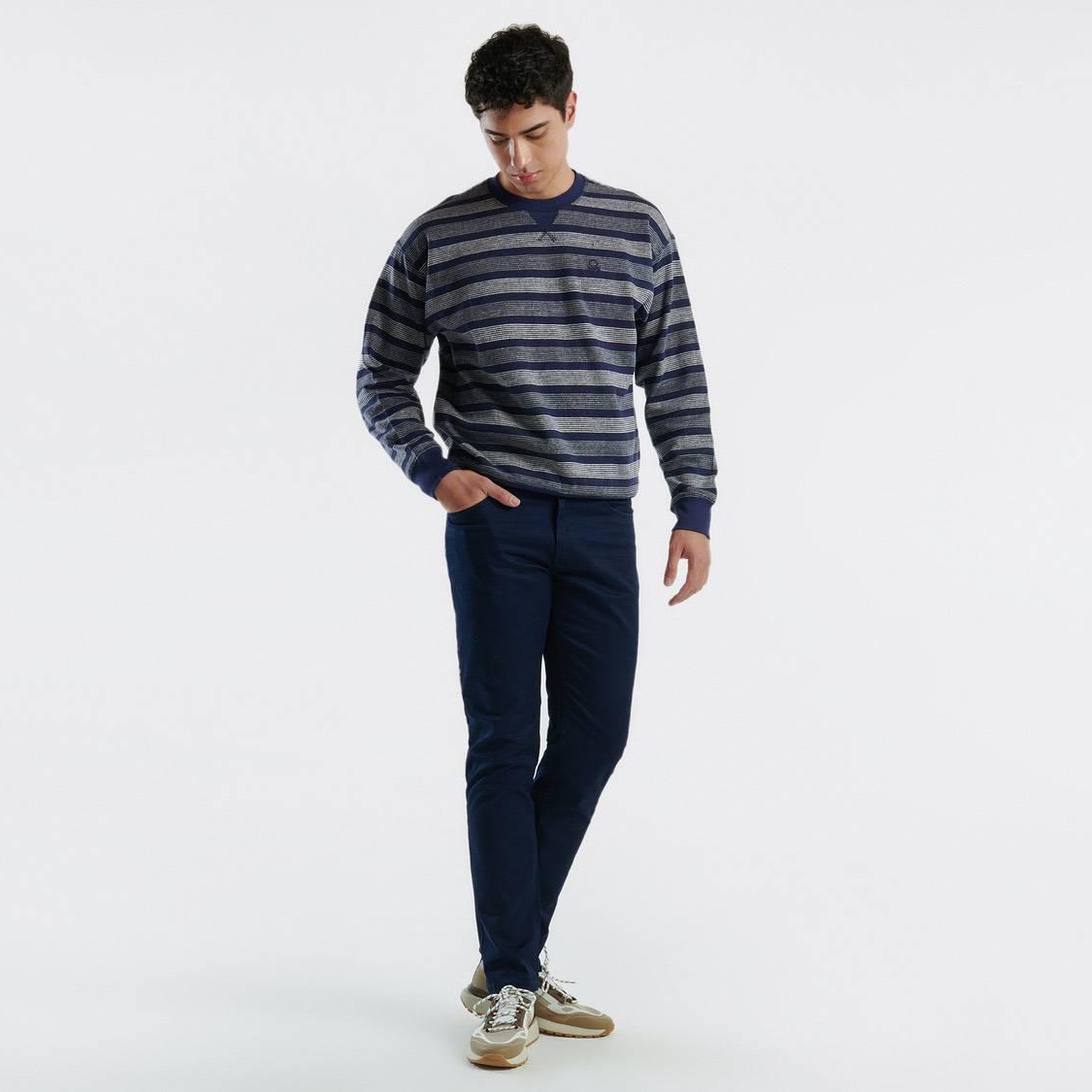 Erkek Lacivert Pamuk Karışımlı Dört Cepli Düz Paça Pantolon