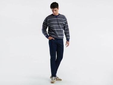  Erkek Lacivert Pamuk Karışımlı Dört Cepli Düz Paça Pantolon