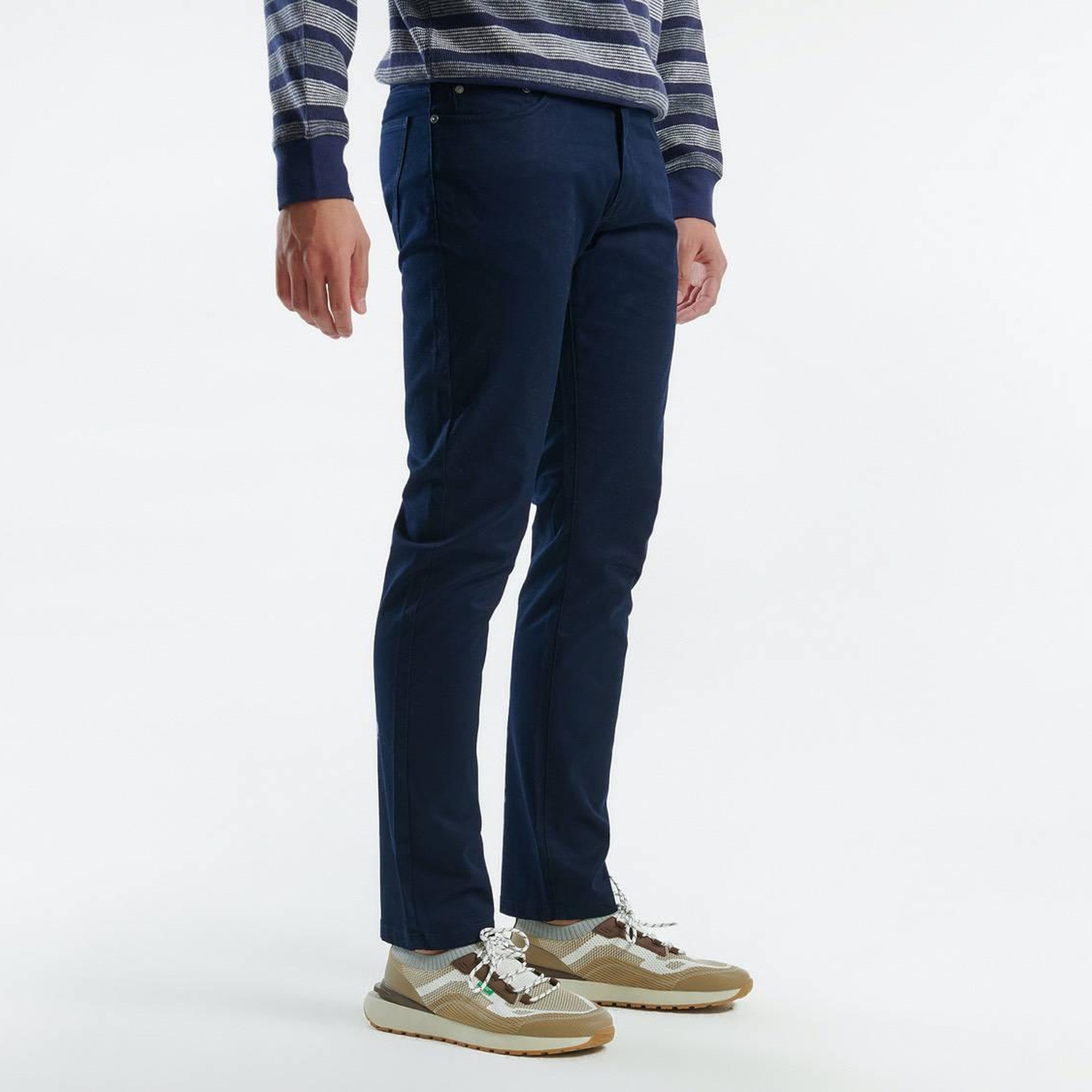 Erkek Lacivert Pamuk Karışımlı Dört Cepli Düz Paça Pantolon