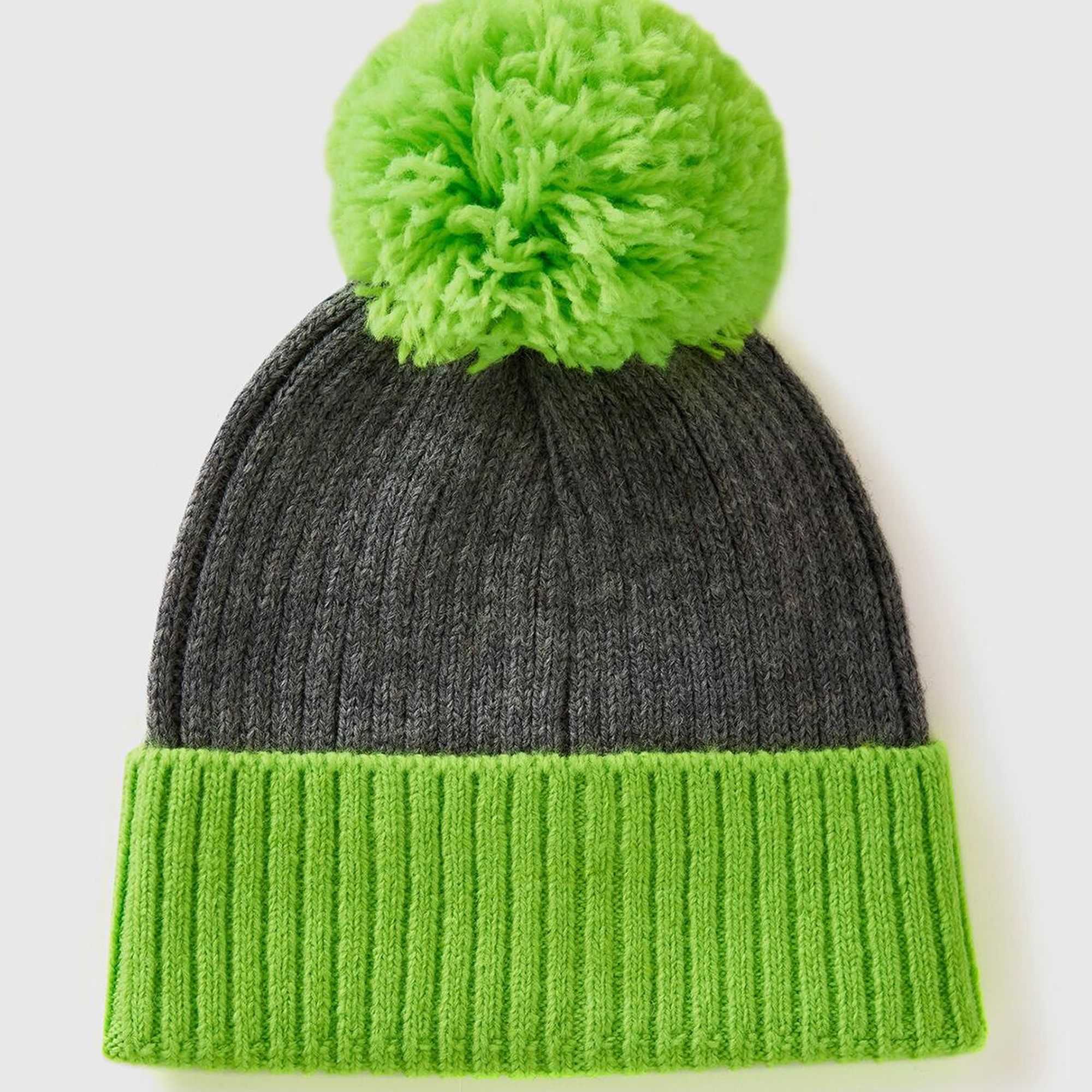 Kadın Yeşil Yün Karışımlı Ponponlu Bere