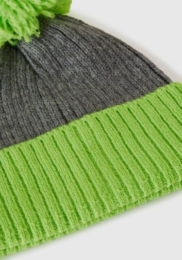  Kadın Yeşil Yün Karışımlı Ponponlu Bere