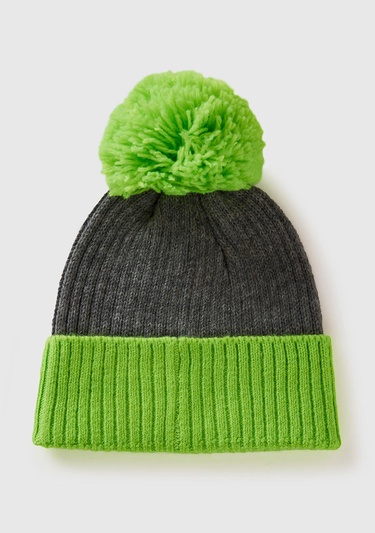  Kadın Yeşil Yün Karışımlı Ponponlu Bere