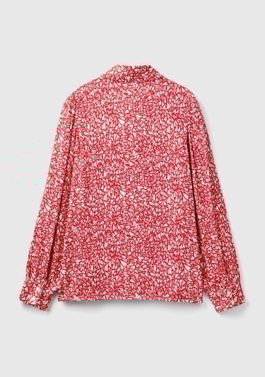  Kadın Kırmızı %100 Viskoz Omuz ve Bilek Detaylı Desenli Uzun Kollu Gömlek