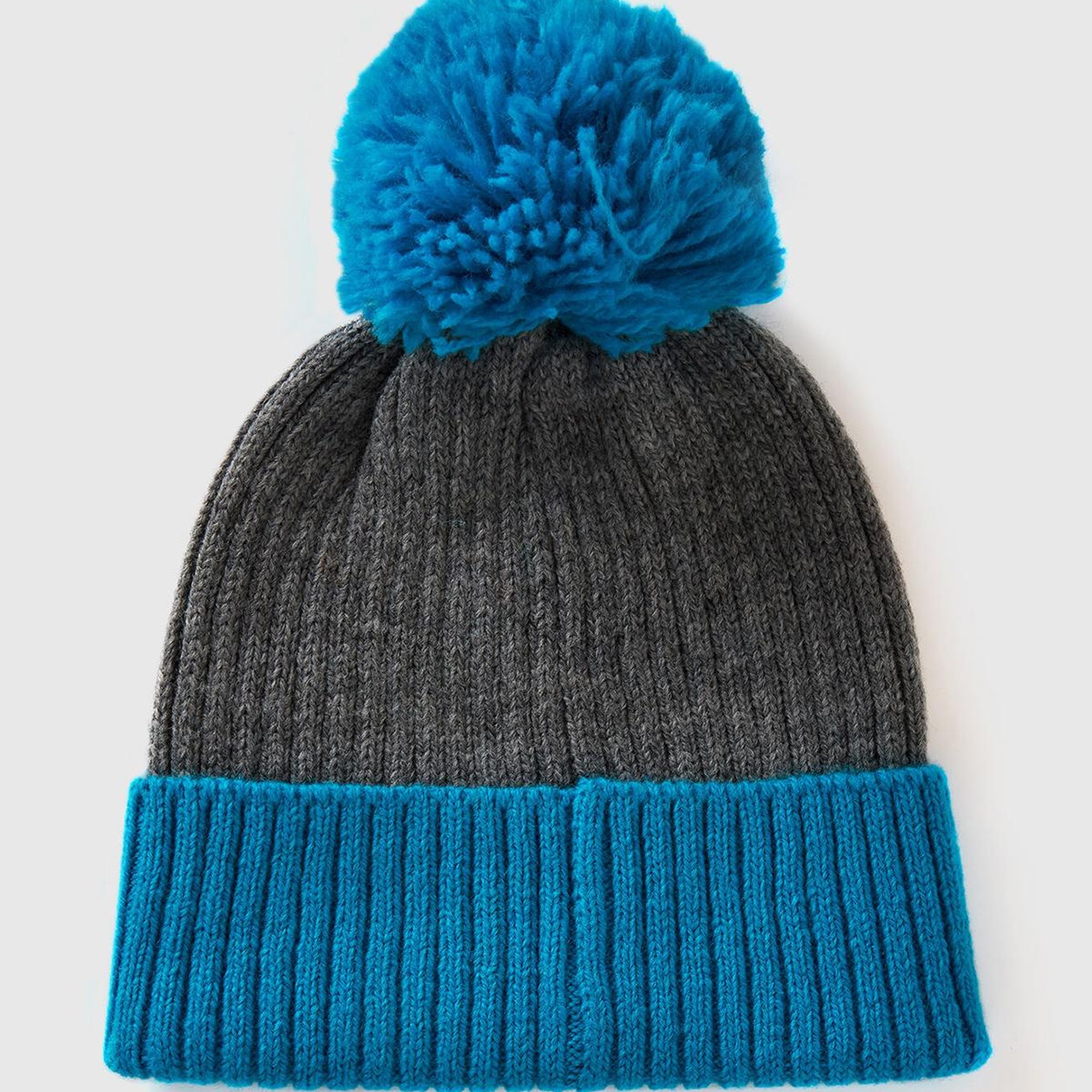 Kadın Mavi Yün Karışımlı Ponponlu Bere