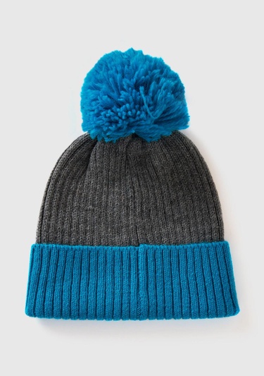  Kadın Mavi Yün Karışımlı Ponponlu Bere