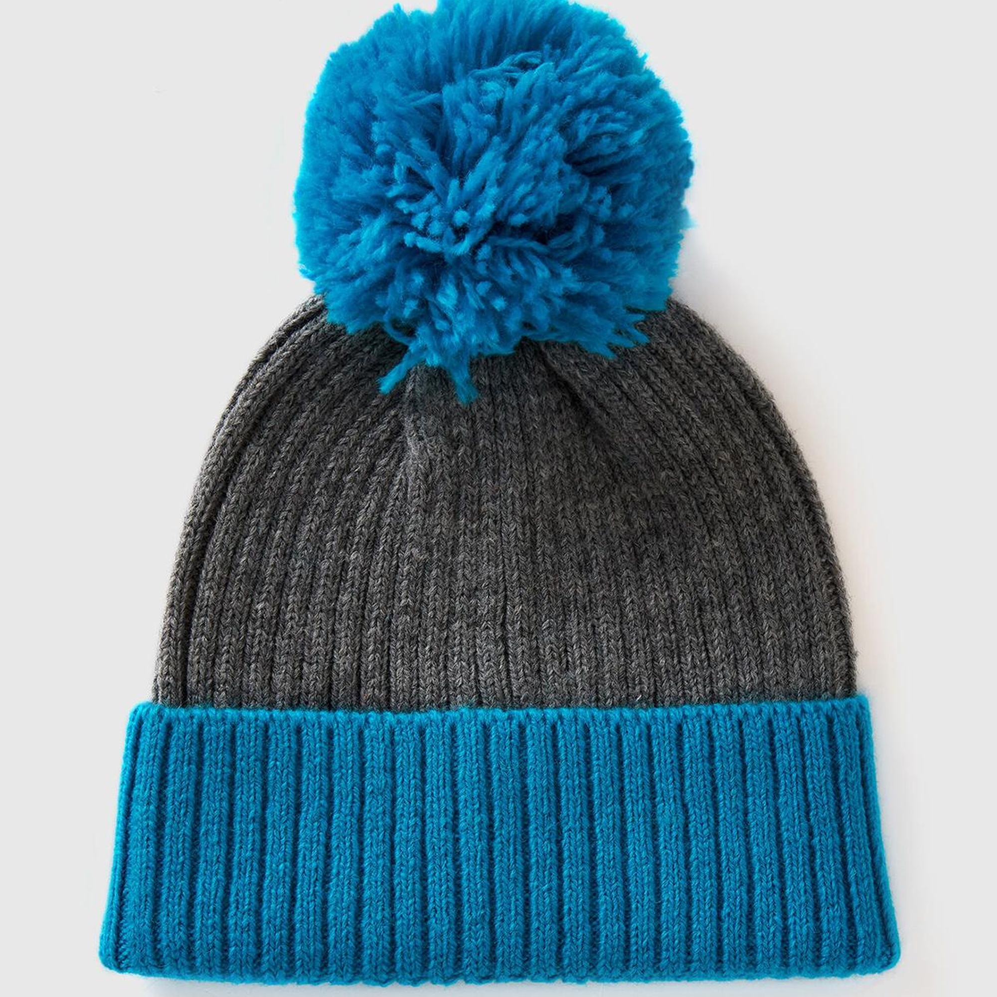 Kadın Mavi Yün Karışımlı Ponponlu Bere