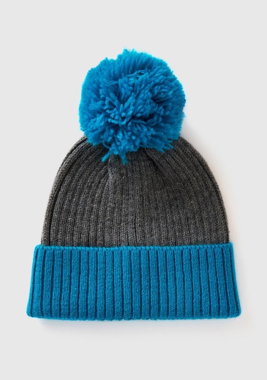  Kadın Mavi Yün Karışımlı Ponponlu Bere