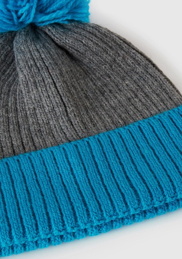  Kadın Mavi Yün Karışımlı Ponponlu Bere