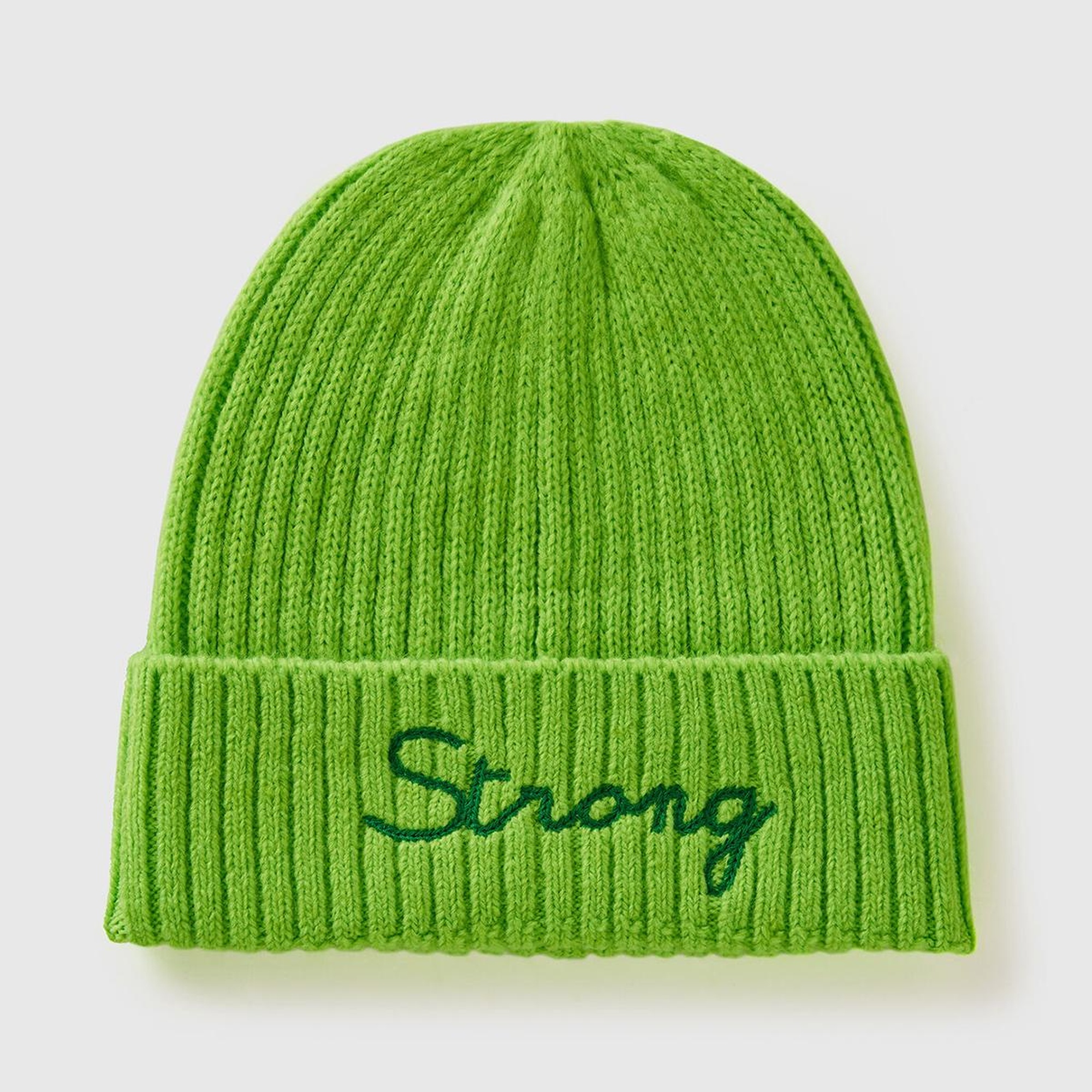 Kadın Yeşil Yün Karışımlı Slogan İşlemeli Bere