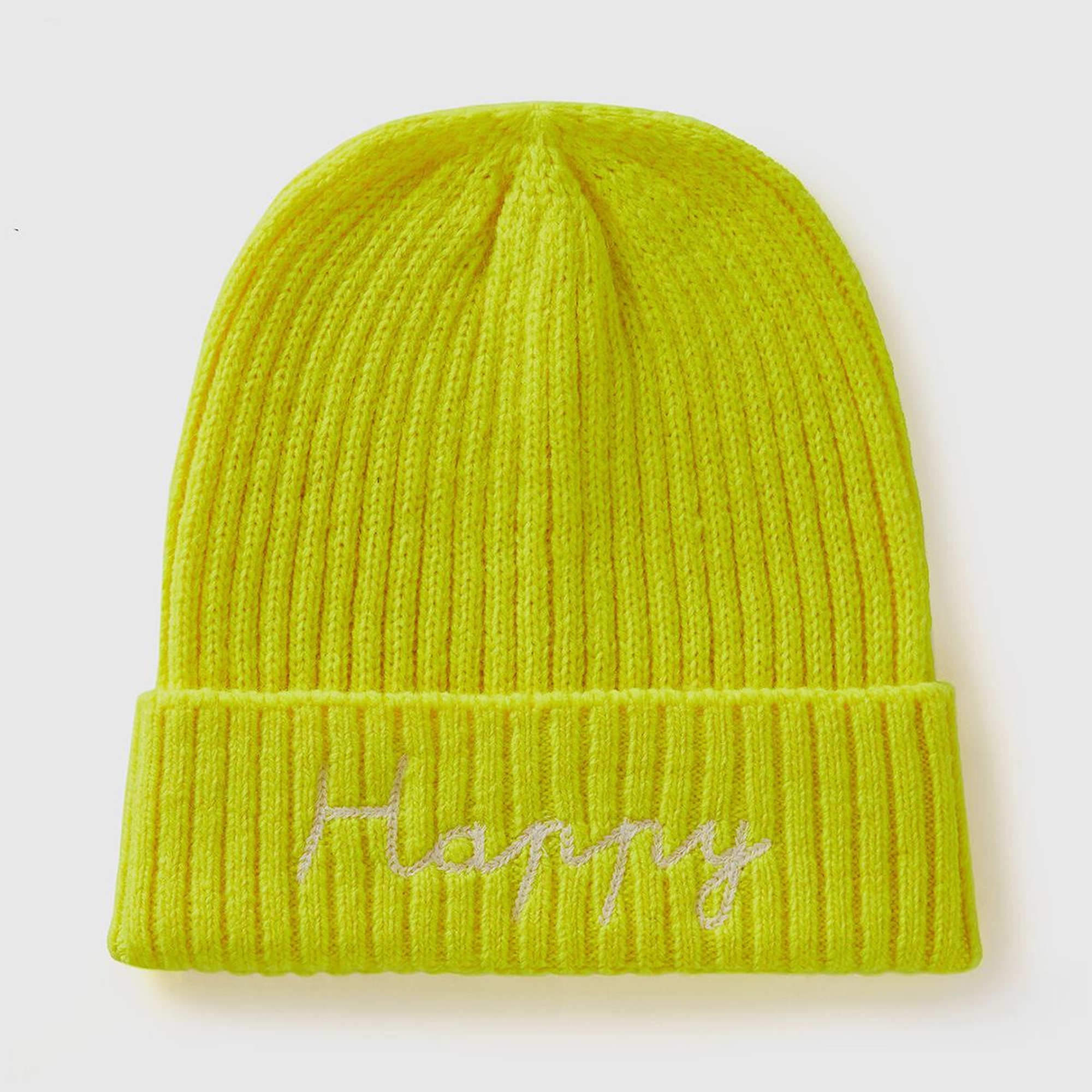 Kadın Sarı Yün Karışımlı Slogan İşlemeli Bere