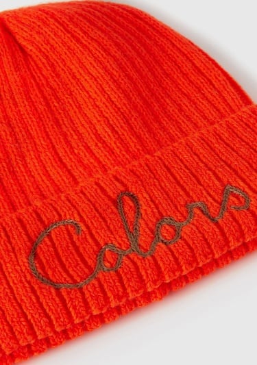  Kadın Turuncu Yün Karışımlı Slogan İşlemeli Bere