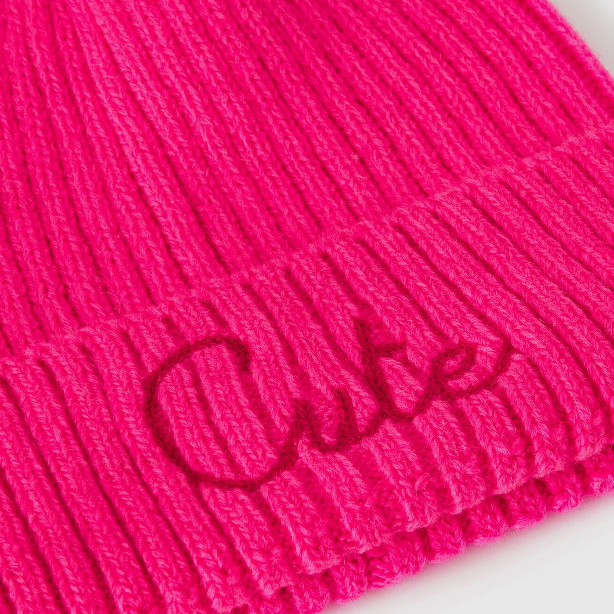 Kadın Pembe Yün Karışımlı Slogan İşlemeli Bere