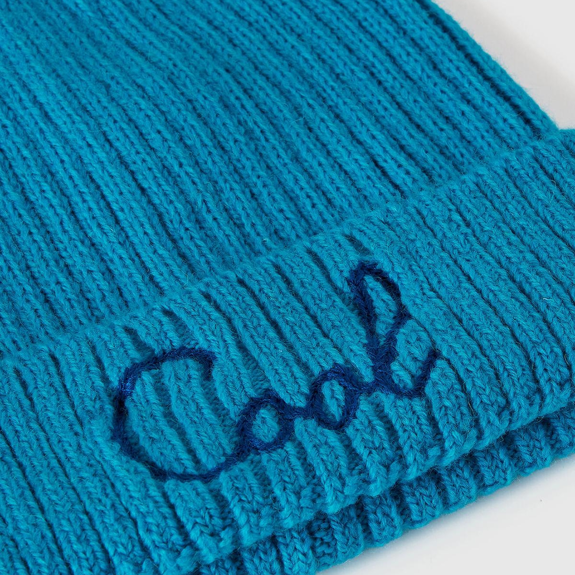 Kadın Mavi Yün Karışımlı Slogan İşlemeli Bere