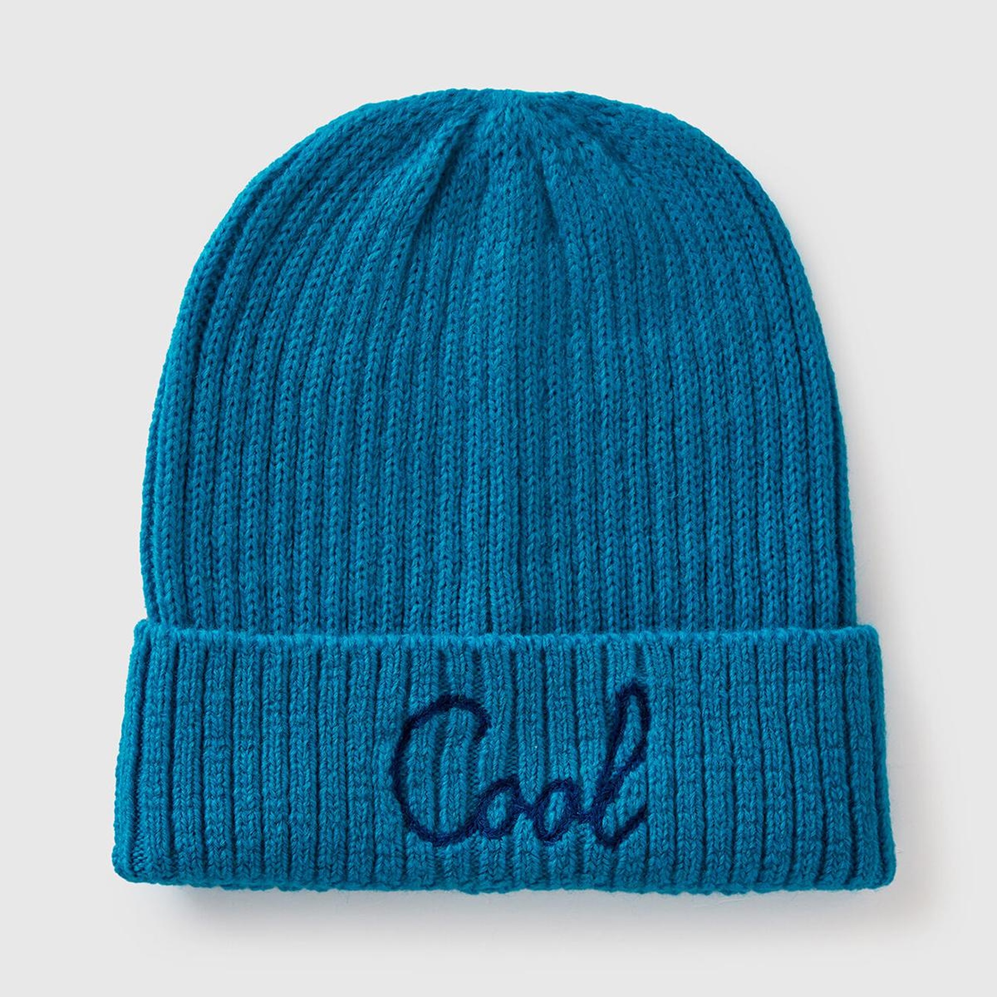 Kadın Mavi Yün Karışımlı Slogan İşlemeli Bere