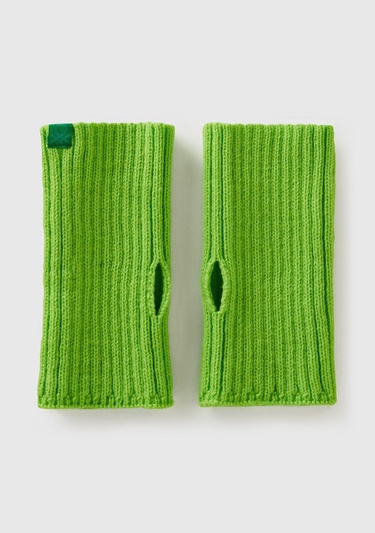  Kadın Yeşil Yün Karışımlı Parmaksız Eldiven