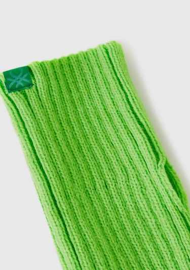  Kadın Yeşil Yün Karışımlı Parmaksız Eldiven