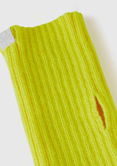  Kadın Sarı Yün Karışımlı Parmaksız Eldiven