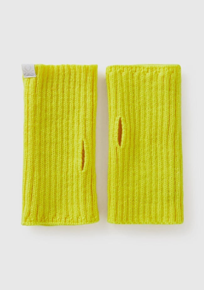  Kadın Sarı Yün Karışımlı Parmaksız Eldiven