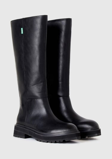  Kadın Siyah Suni Deri Uzun Bot