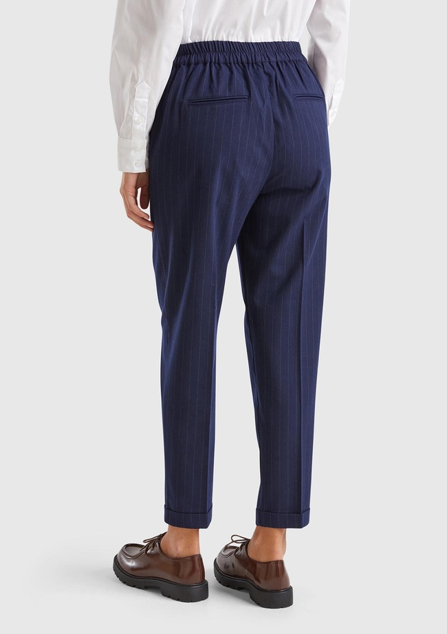  Kadın Lacivert Viskoz Karışımlı Beli Lastikli İnce Çizgili Jogger Pantolon