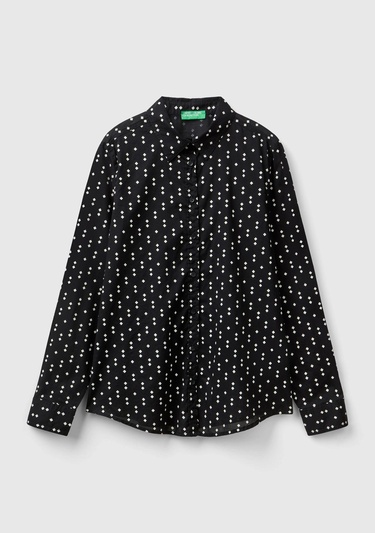  Kadın Siyah %100 Koton Desenli Gömlek