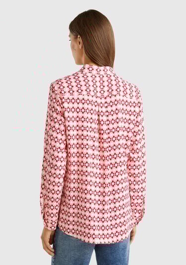  Kadın Pembe %100 Viskoz Tamamı Desenli Uzun Kollu Gömlek