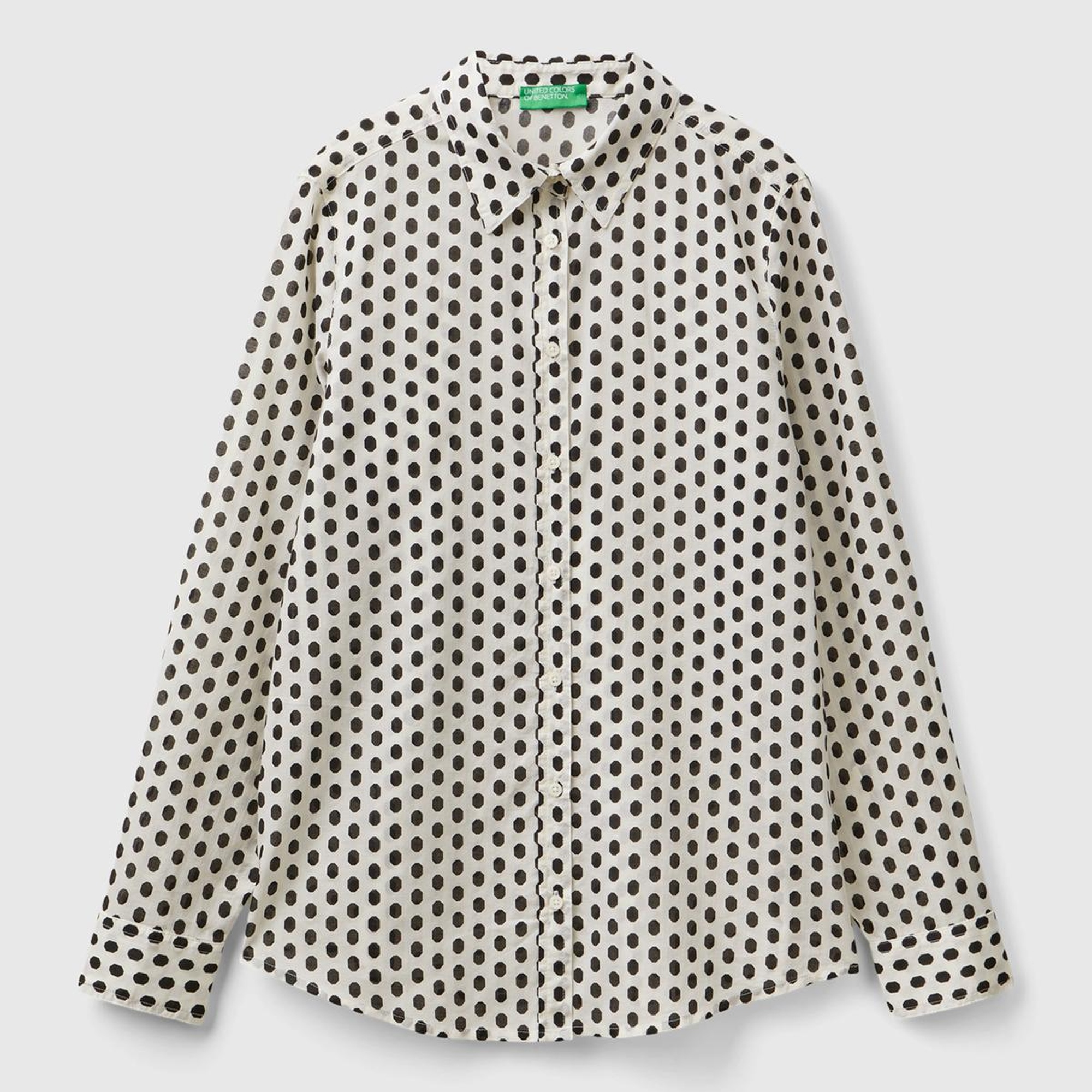 Kadın Beyaz %100 Koton Desenli Gömlek