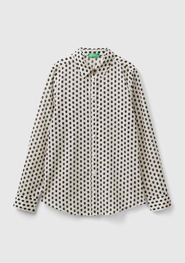  Kadın Beyaz %100 Koton Desenli Gömlek