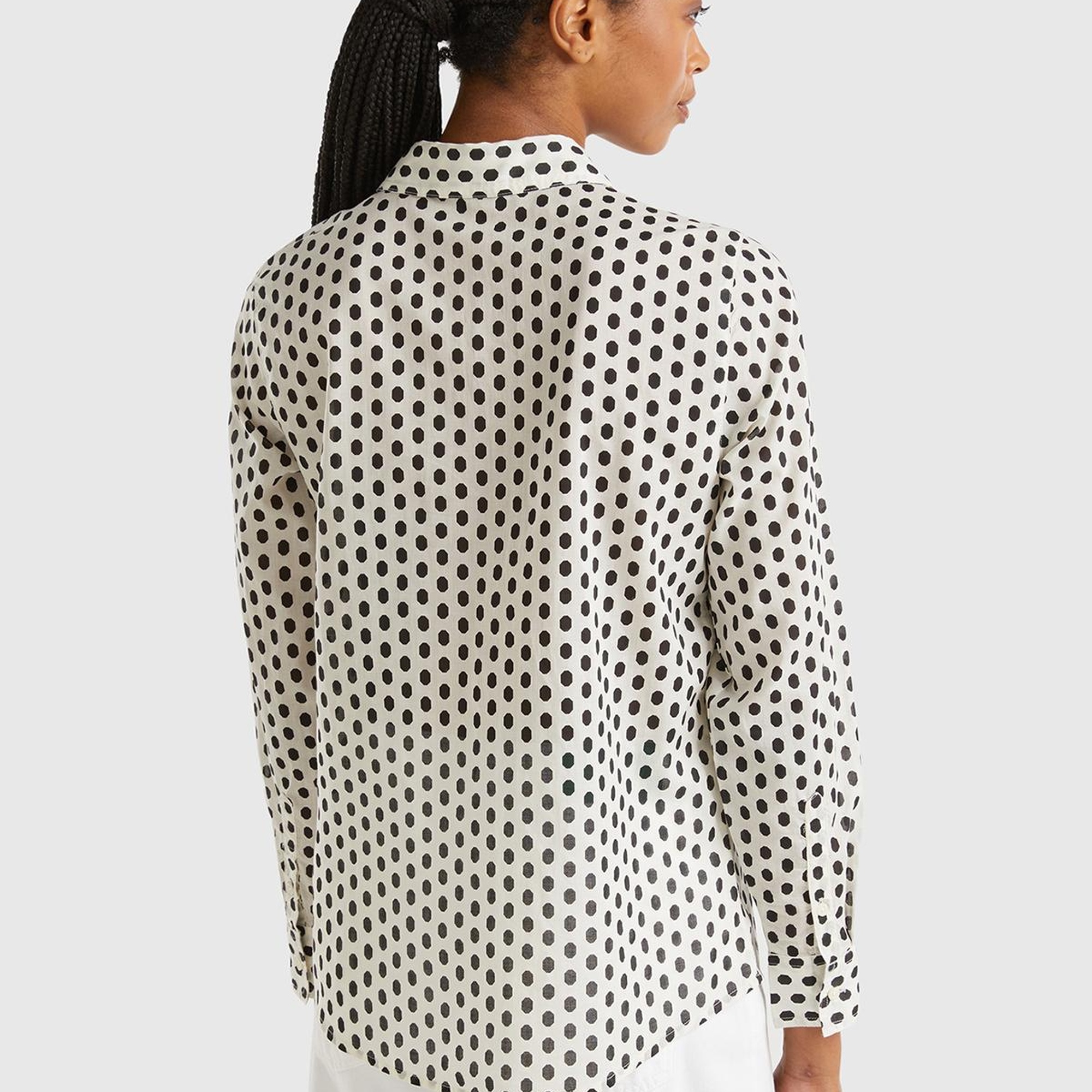 Kadın Beyaz %100 Koton Desenli Gömlek