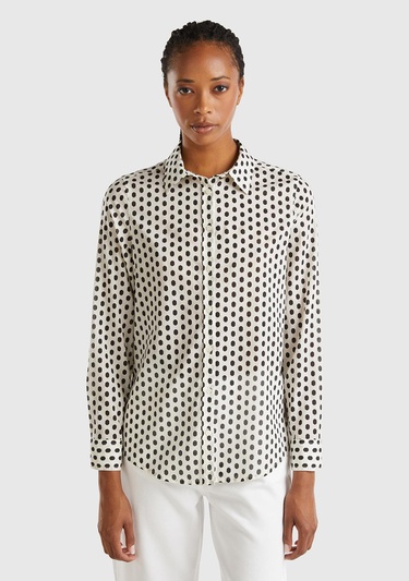  Kadın Beyaz %100 Koton Desenli Gömlek