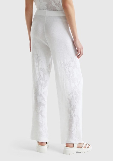  Kadın Beyaz Pamuk Modal Karışımlı Motifli Normal Bel Triko Pantolon