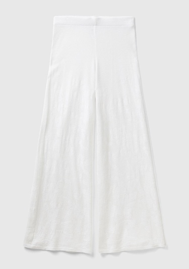  Kadın Beyaz Pamuk Modal Karışımlı Motifli Normal Bel Triko Pantolon