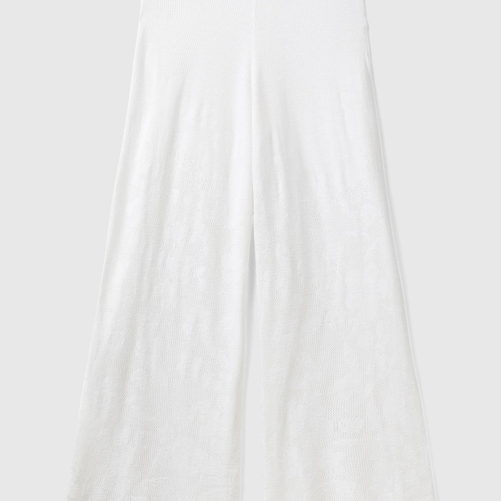 Kadın Beyaz Pamuk Modal Karışımlı Motifli Normal Bel Triko Pantolon