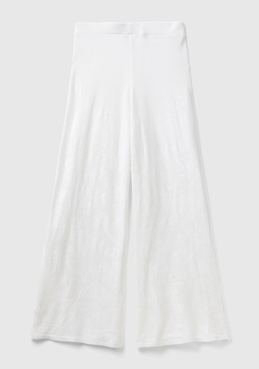  Kadın Beyaz Pamuk Modal Karışımlı Motifli Normal Bel Triko Pantolon