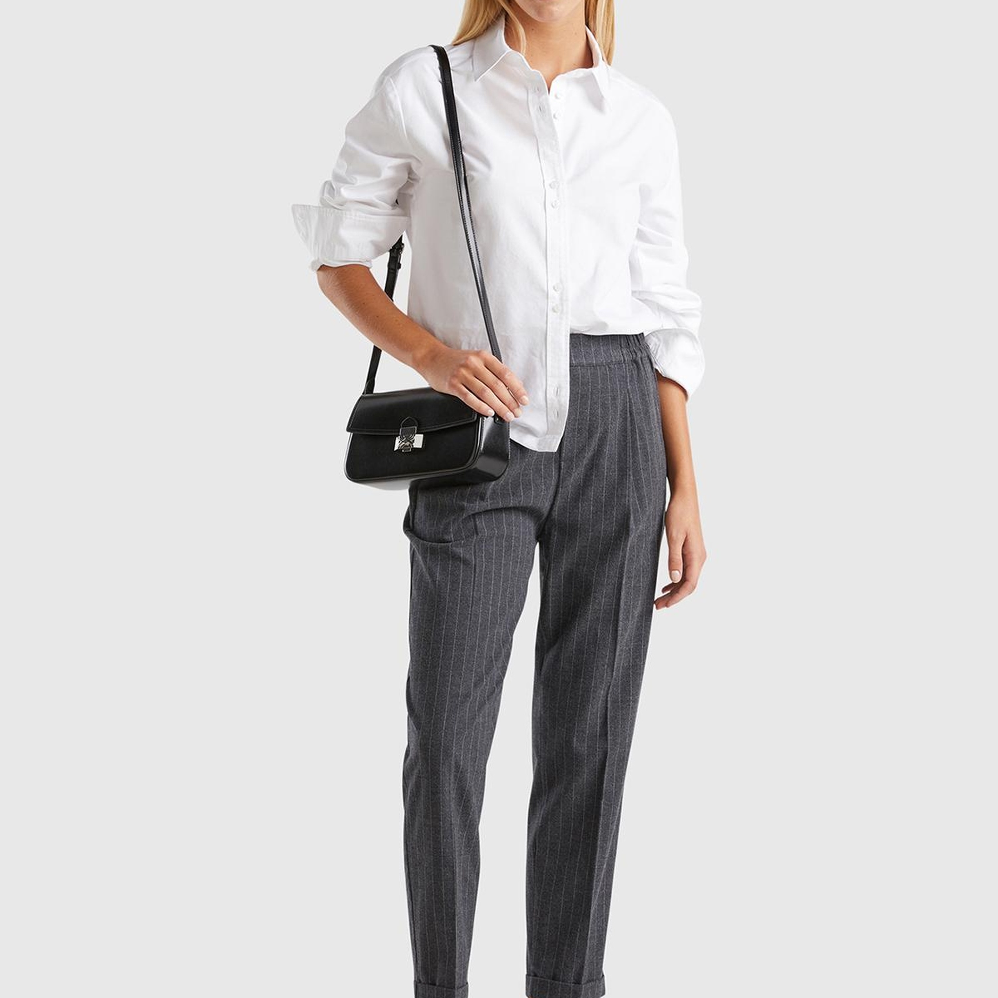 Kadın Antrasit Viskoz Karışımlı Beli Lastikli İnce Çizgili Jogger Pantolon