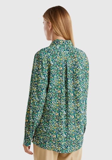  Kadın Yeşil %100 Viskoz Tamamı Desenli Uzun Kollu Gömlek