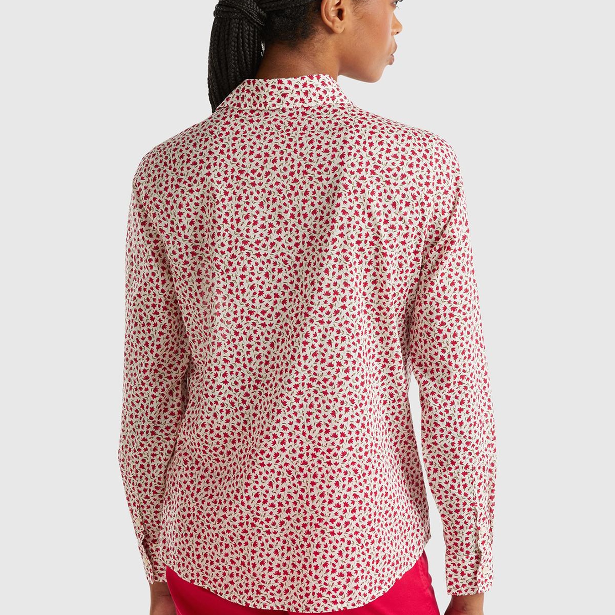 Kadın Kırmızı Mix %100 Koton Desenli Gömlek