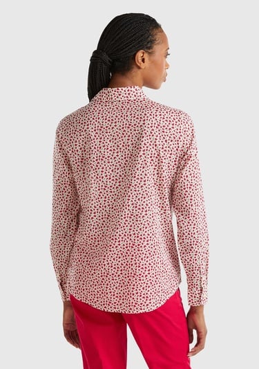  Kadın Kırmızı Mix %100 Koton Desenli Gömlek