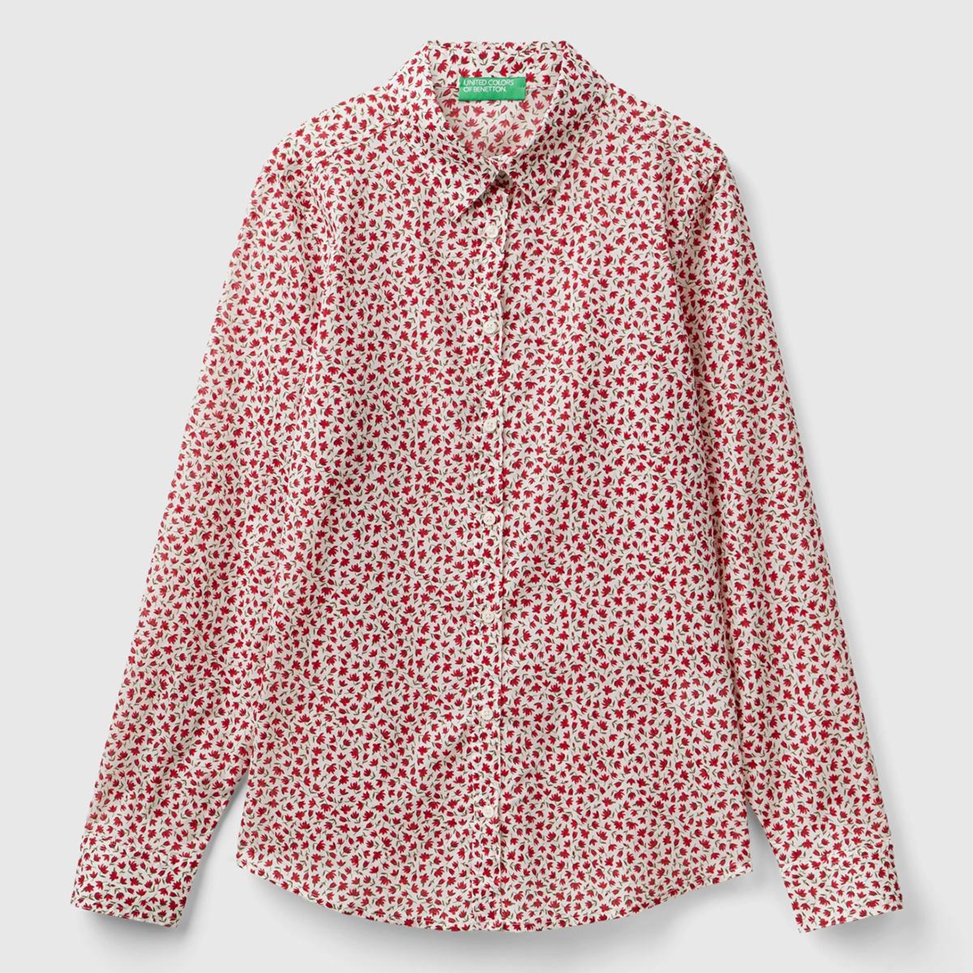 Kadın Kırmızı Mix %100 Koton Desenli Gömlek