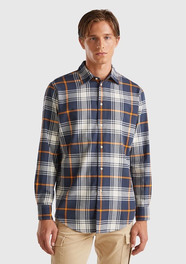  Erkek Kahverengi Mix %100 Pamuk Regular Fit Flanel Desen Uzun Kollu Gömlek